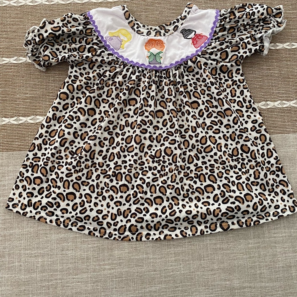 Sanderson Sisters Leopard Print Kids Top with Embroidery Stitching 2T